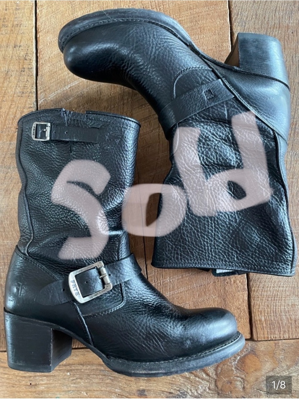 Frye black leather heeled Veronica moto Boots 7.5
